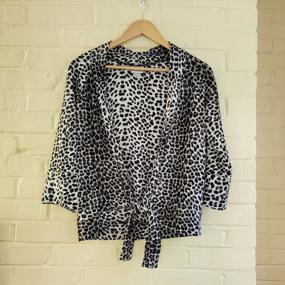 Chico's Animal Print Open Three Quarter Sleeve Tie Front Jacket Size 0
